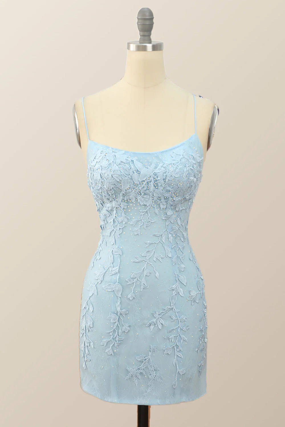 Lavender Lace Straps Tight Mini Dress