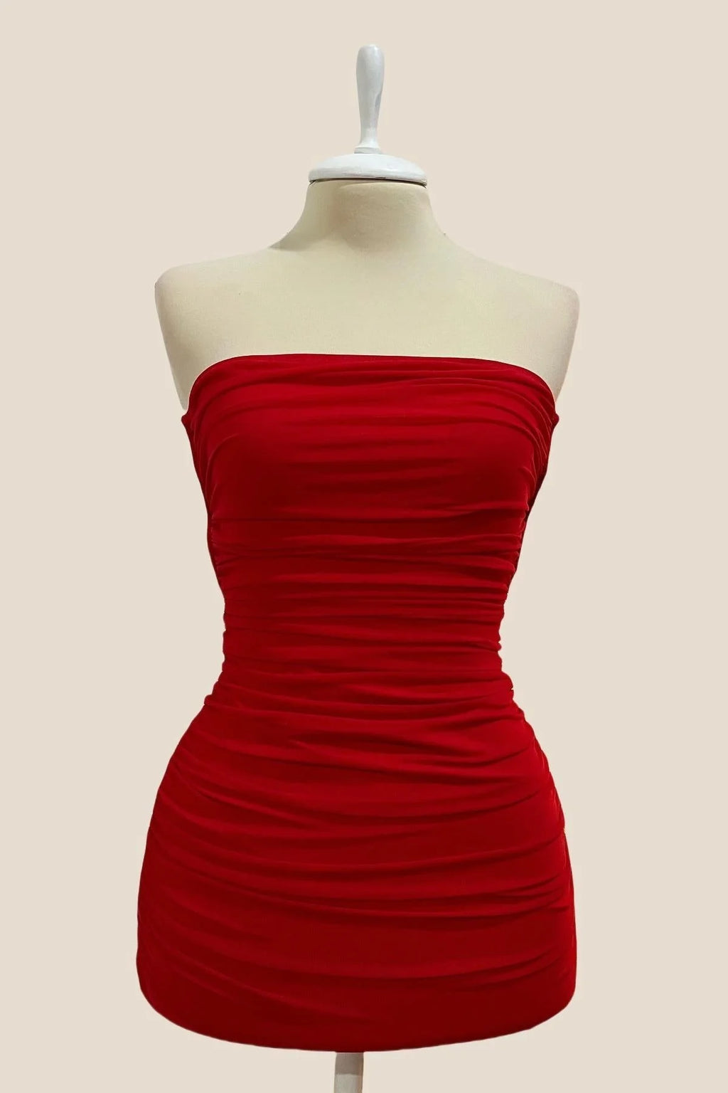Strapless Red Bodycon Lace-up Short Dress