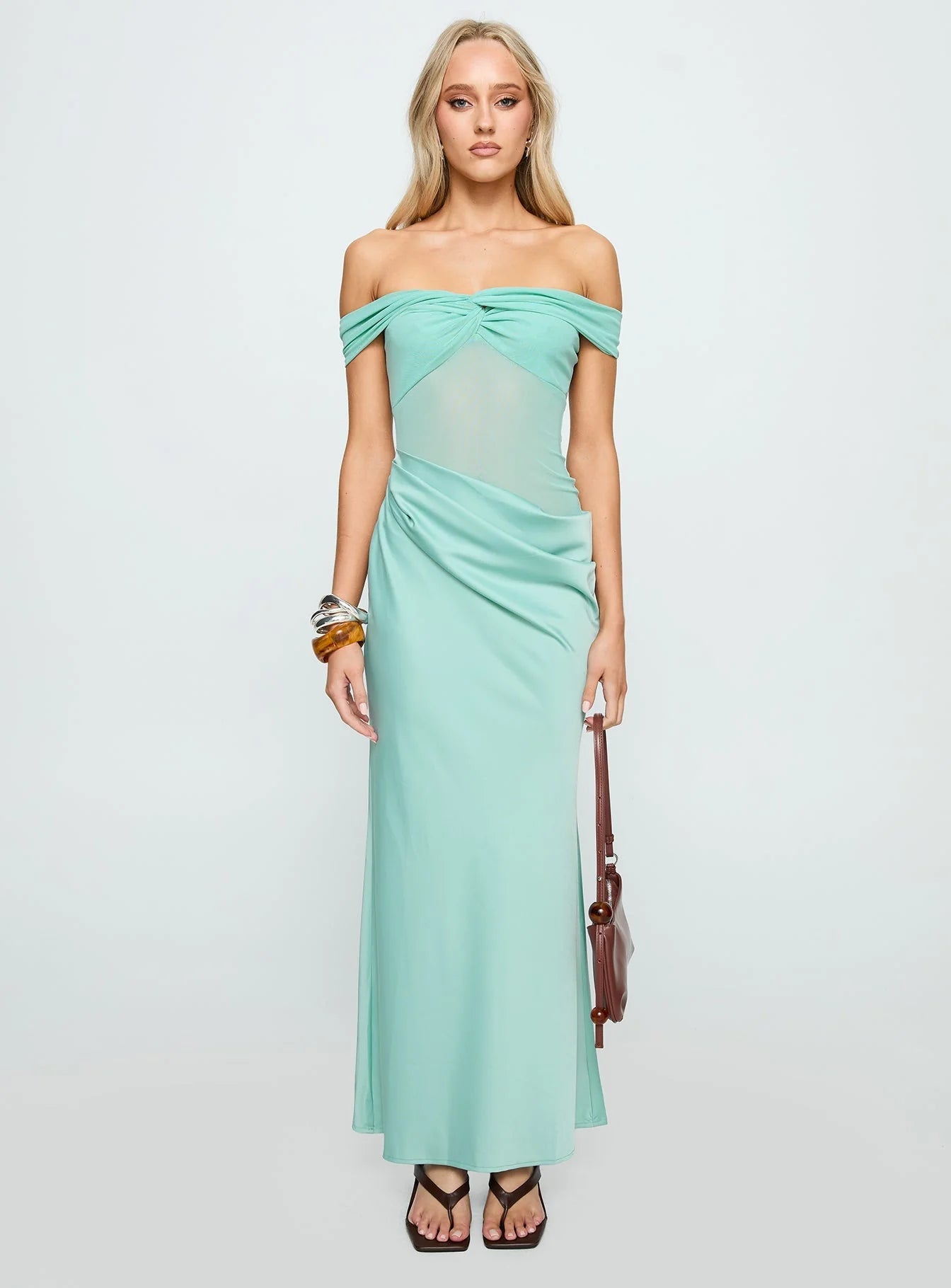 Only Exception Off The Shoulder Maxi Dress Aqua