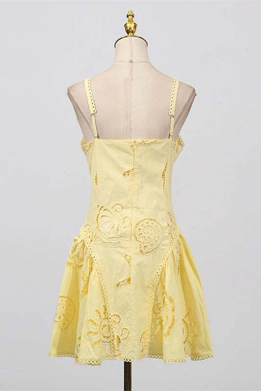 V-neck Pink Hollow A-line Short Dress
