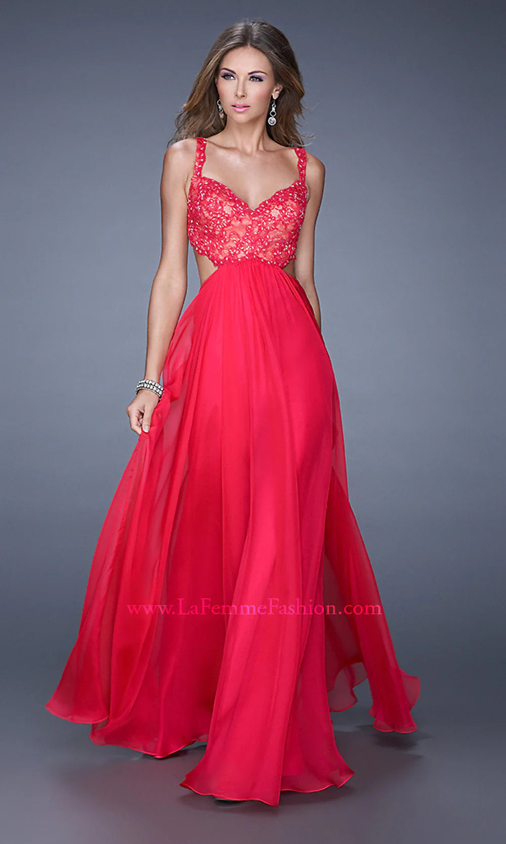 V-Neck La Femme Long Dress with Cut Out Sides