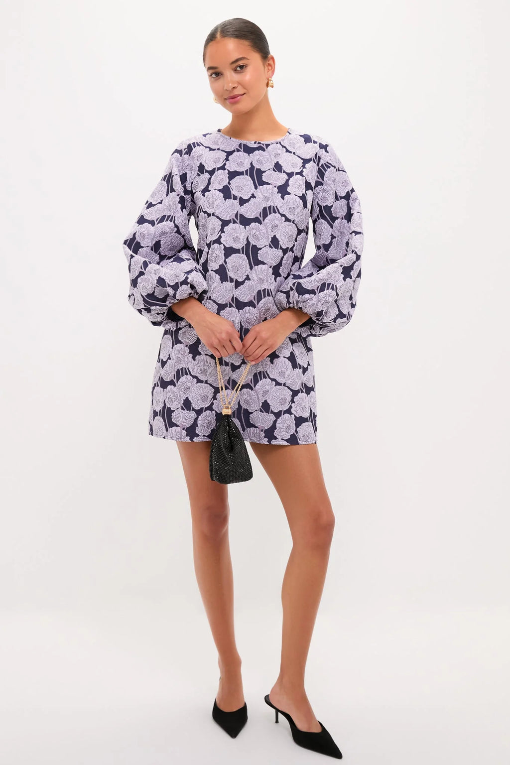Lilac & Navy Floral Jacquard Janie Mini Dress